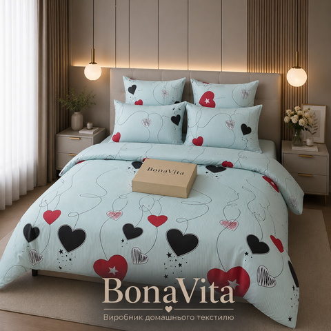Постільна білизна BonaVita євро Ранфорс Серце (351-0831 a+b ) 351-0831 a+b фото