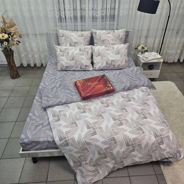 Постільна білизна BonaVita євро з простирадлом на резинці 180х200 бавовна Штрих (35110-0032) 35110-0032 фото