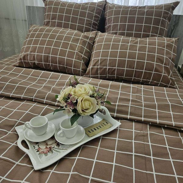 Постільна білизна BonaVita бавовна півтораспальна Клітинка коричнева (331-0232 brown) 331-0232 brown фото
