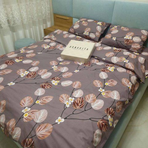 Постільна білизна BonaVita сімейна бавовна Листочки сірі (361-0059 brown ) 361-0059 brown фото