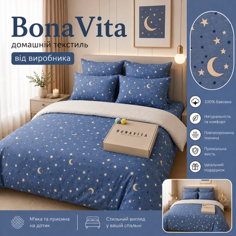 Постільна білизна BonaVita двоспальна Ранфорс Зірки (341-0138 blue) 341-0138 blue фото