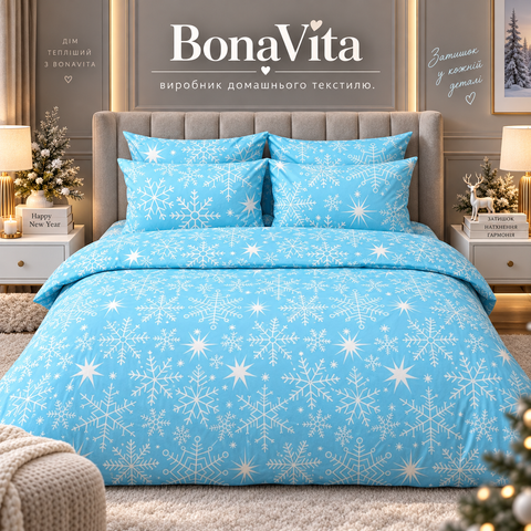 Постільна білизна BonaVita Ранфорс півтораспальна Сніжинки (N3-1017 blue) N3-1017 blue фото
