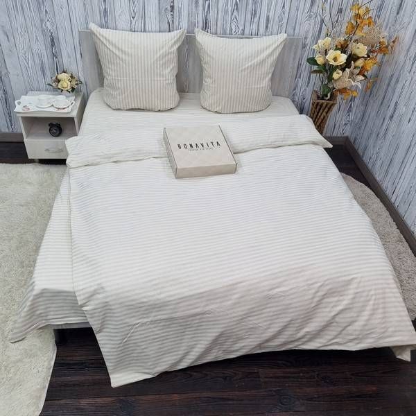 Постільна білизна BonaVita євро бавовна Смужка молочна (0098 cream) 351-0098 cream фото