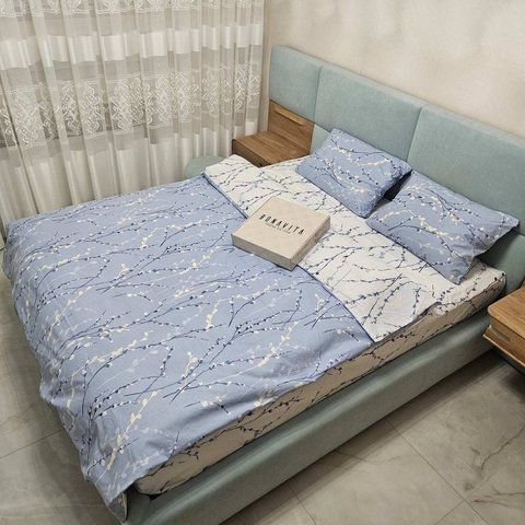 Постільна білизна BonaVita бавовна Півтораспальна Гілочка верби (331-0338 white+blue) 331-0338 white+blue фото