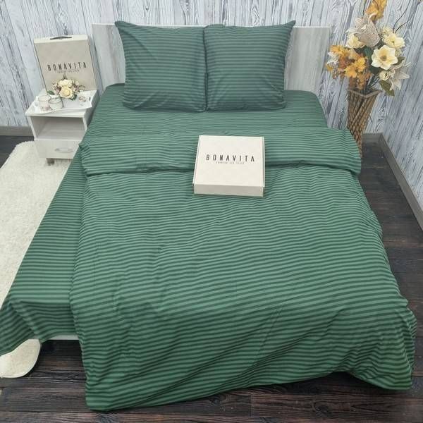Постільна білизна BonaVita двоспальна бавовна Смужка Смарагдова (341-0098 green) 341-0098 green фото