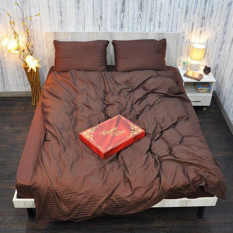 Постільна білизна BonaVita двоспальна страйп сатин шоколадний (641-0098 brown) 641-0098 brown фото