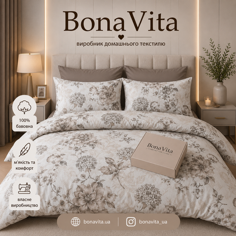 Постільна білизна BonaVita Ранфорс Півтораспальна Квіти (331-0343 cream) 331-0343 cream фото