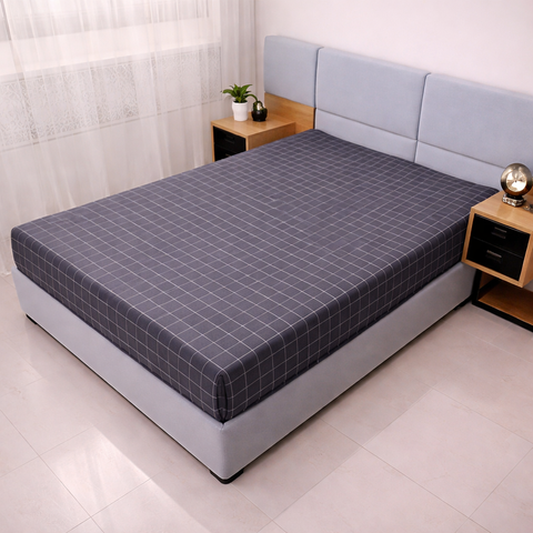 Простирадло на резинці BonaVita 200х200 бавовна Клітинка (SE36-0724 grey ) SE36-0724 grey фото