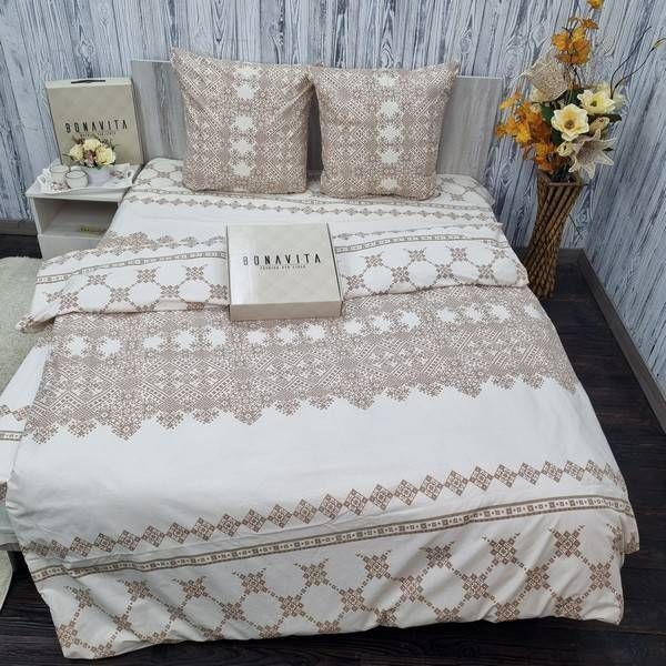Постільна білизна BonaVita бавовна Півтораспальна Вишиванка бежева (331-0373 beige) 331-0373 beige фото