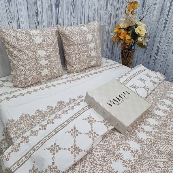 Постільна білизна BonaVita бавовна Півтораспальна Вишиванка бежева (331-0373 beige) 331-0373 beige фото