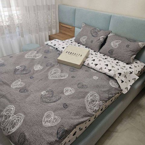 Постільна білизна BonaVita євро бавовна Сердечка (0125 greywhite) 351-0125 grey+white фото