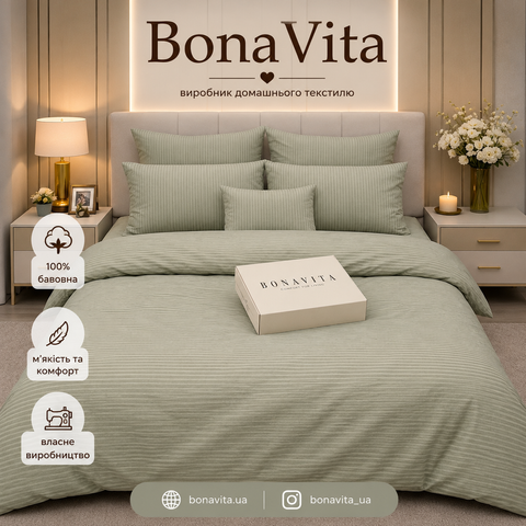 Постільна білизна BonaVita сімейна Ранфорс Смужка оливкова (361-0098 olive) 361-0098 olive фото
