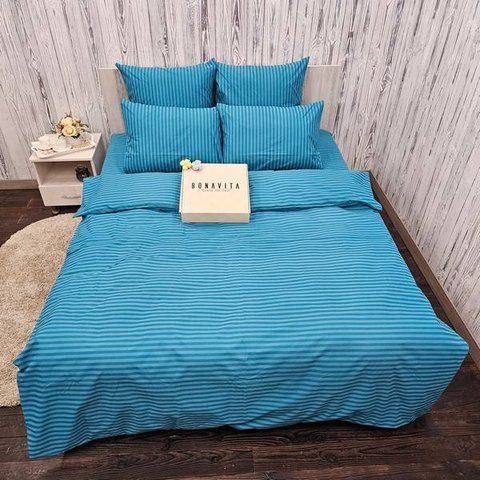 Постільна білизна BonaVita двоспальна мікросатин смужка Бірюзова (741-0098 turquoise) 741-0098 turquoise фото