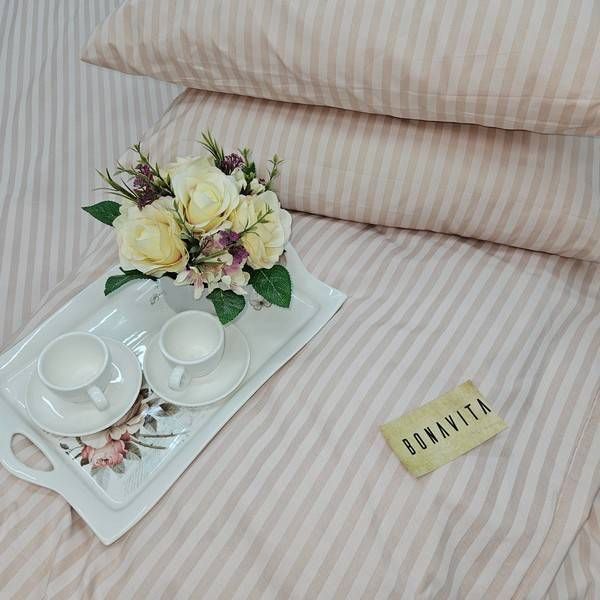 Постільна білизна BonaVita бавовна півтораспальна Пудрова смужка (331-0098 rose pink) 331-0098 rose pink фото