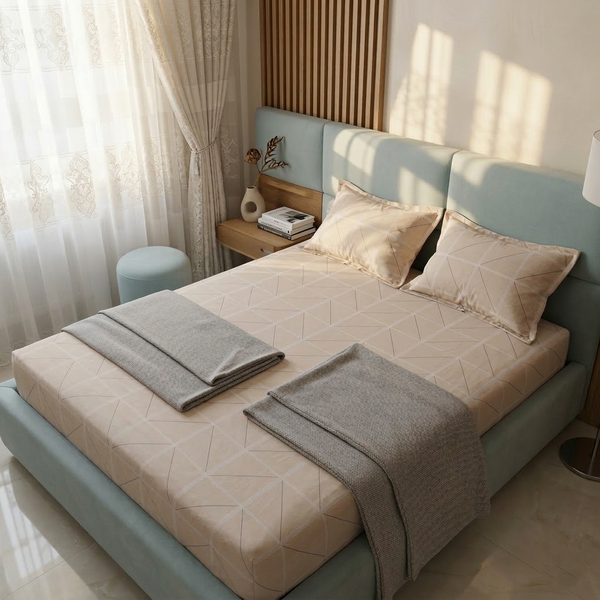 Простирадло на резинці BonaVita 180х200 бавовна Абстракція (SE35-0722 cream) SE35-0722 cream фото