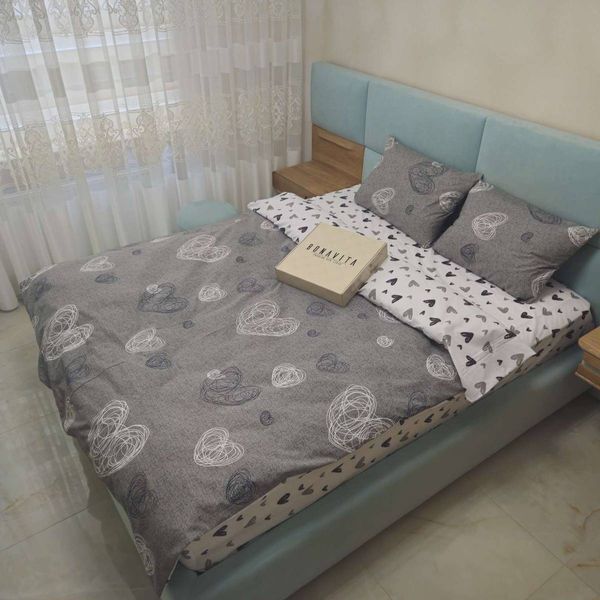 Постільна білизна BonaVita сімейна Ранфорс Сердечка (361-0125 greywhite) 361-0125 grey+white фото