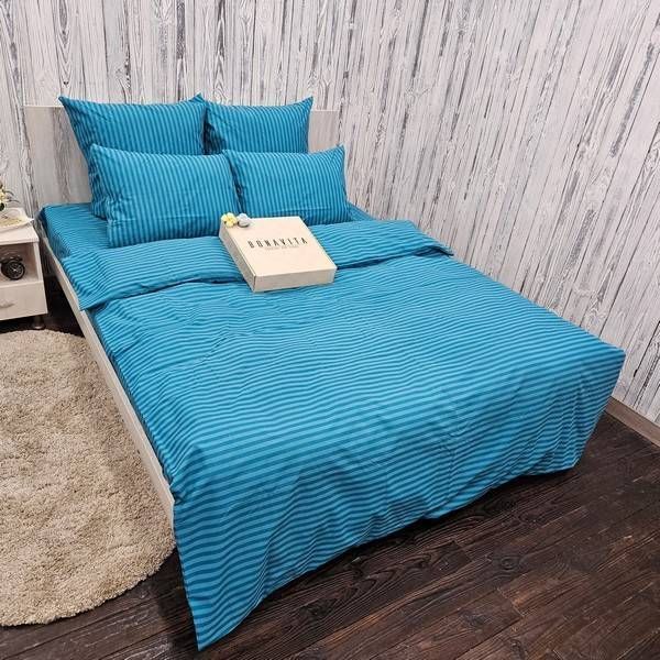 Постільна білизна BonaVita двоспальна мікросатин смужка Бірюзова (741-0098 turquoise) 741-0098 turquoise фото