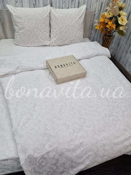 Комплект постільної білизни BonaVita півтораспальний з простирадлом на резинці бязь голд люкс 3316-326 white фото