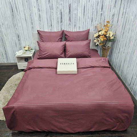 Постільна білизна BonaVita двоспальна мікросатин смужка Бордова (741-0098 burgundy) 741-0098 burgundy фото