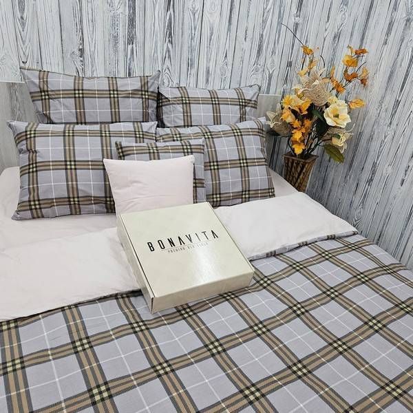 Постільна білизна BonaVita бавовна Півтораспальна Клітинка бежева (331-0707 beige) 331-0707 beige фото