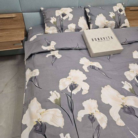 Постільна білизна BonaVita бавовна півтораспальна Іриси (331-0048 grey) 331-0048 grey фото