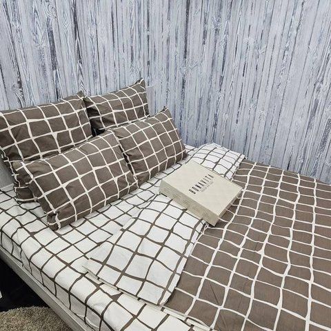 Постільна білизна BonaVita двоспальна бавовна Клітинка (341-0751 browncream) 341-0751 brown+cream фото