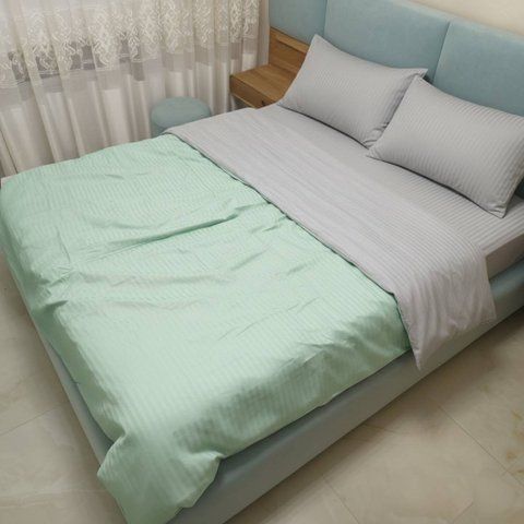 Постільна білизна BonaVita двоспальна страйп сатин м'ята сірий (641-0098 mint+grey) 641-0098 mint+grey фото