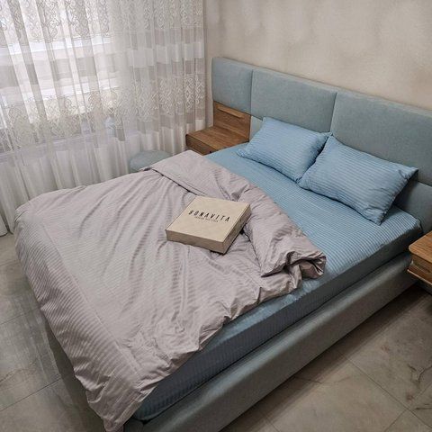 Постільна білизна BonaVita двоспальна страйп сатин сірий синій (641-0098 grey+blue) 641-0098 grey+blue фото