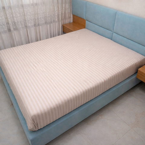 Простирадло на резинці BonaVita 200х200 бавовна Бежева смужка (SE36-0098 beige ) SE36-0098 beige фото