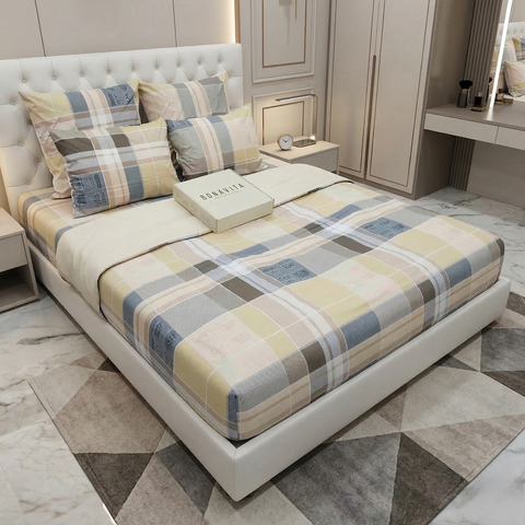 Простирадло на резинці BonaVita 90х200 бавовна Клітинка (SE31-0638 beige ) SE31-0638 beige фото