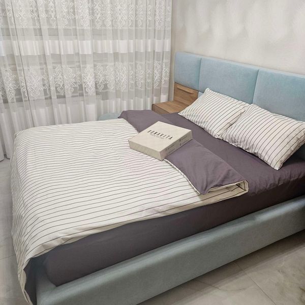 Постільна білизна BonaVita Ранфорс Півтораспальна Смужка бежева (331-0051 beige+ dk grey) 331-0051 beige+ dk grey фото