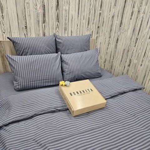 Постільна білизна BonaVita бавовна сімейна Сіра смужка (361-0098 grey) 361-0098 grey фото