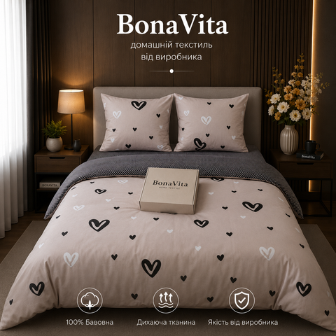 Постільна білизна BonaVita євро Ранфорс Сердечка (351-0370 a+b) 351-0370 a+b фото