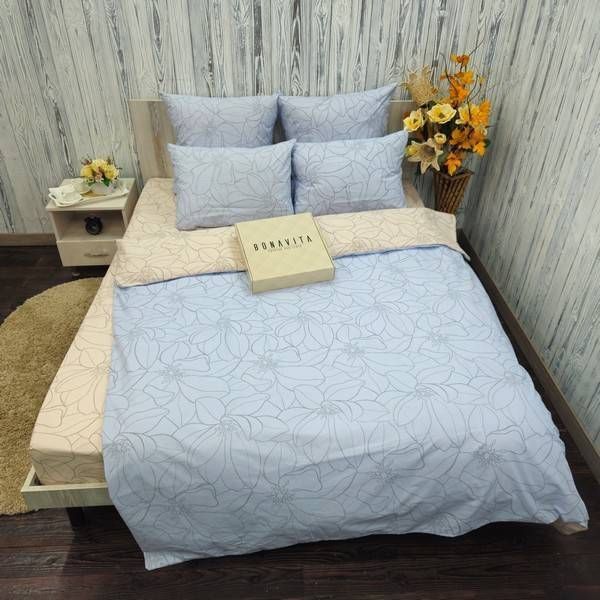 Постільна білизна BonaVita євро бавовна Квіти (0767 bluebeige) 351-0767 blue+beige фото