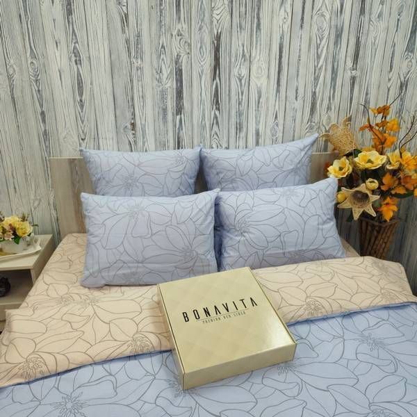 Постільна білизна BonaVita євро бавовна Квіти (0767 bluebeige) 351-0767 blue+beige фото