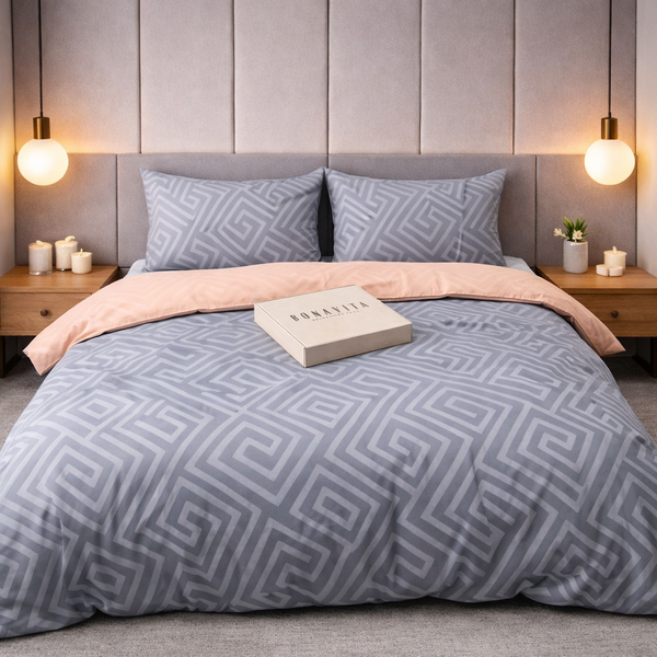 Постільна білизна BonaVita Ранфорс Півтораспальна Геометрія (331-0372 dk grey+peach) 331-0372 dk grey+peach фото