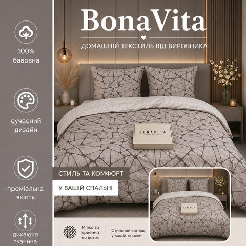 Постільна білизна BonaVita Ранфорс Півтораспальна Мармурова павутинка (331-0423 a+b) 331-0423 a+b фото