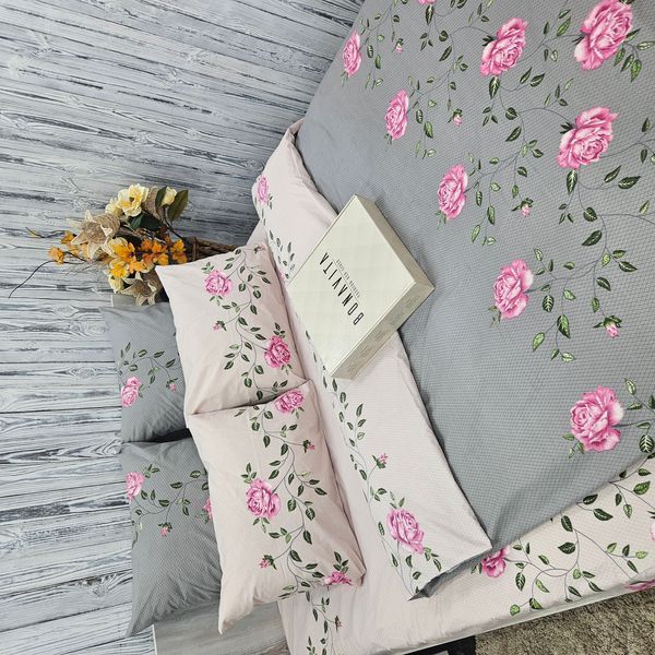 Постільна білизна BonaVita євро Ранфорс Троянди (351-0792 cream+grey) 351-0792 cream+grey фото