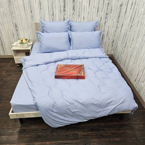 Постільна білизна BonaVita євро на резинці страйп сатин блакитний (65110-0098 blue) 65110-0098 blue фото