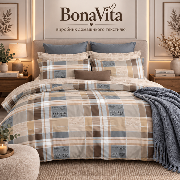 Постільна білизна BonaVita Ранфорс півтораспальна Клітинка (N3-0638 beige) N3-0638 beige фото