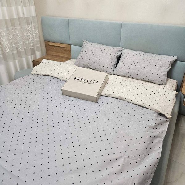 Постільна білизна BonaVita бавовна Євро Горох (351-0446 lt grey+cream) 351-0446 lt grey+cream фото