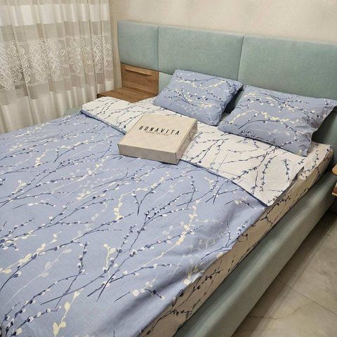 Постільна білизна BonaVita півтораспальна з простирадлом на резинці 90х200 Гілочка верби (3316-0338 3316-0338 фото