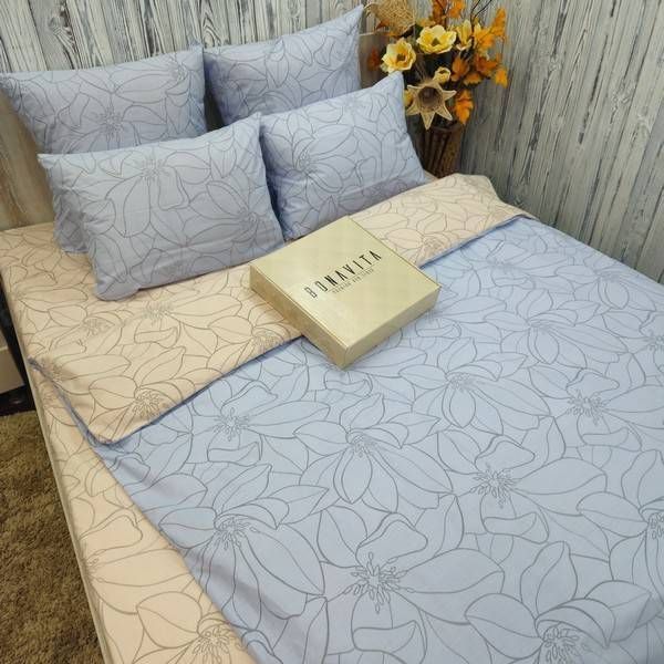 Постільна білизна BonaVita сімейна бавовна Квіти (361-0767 blue+beige) 361-0767 blue+beige фото