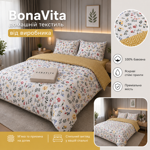 Постільна білизна BonaVita євро Ранфорс Квіти (351-0041 a+b) 351-0041 a+b фото