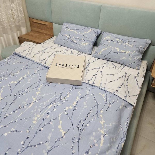 Постільна білизна BonaVita сімейна Ранфорс Гілочка верби (361-0338 white+blue) 361-0338 white+blue фото