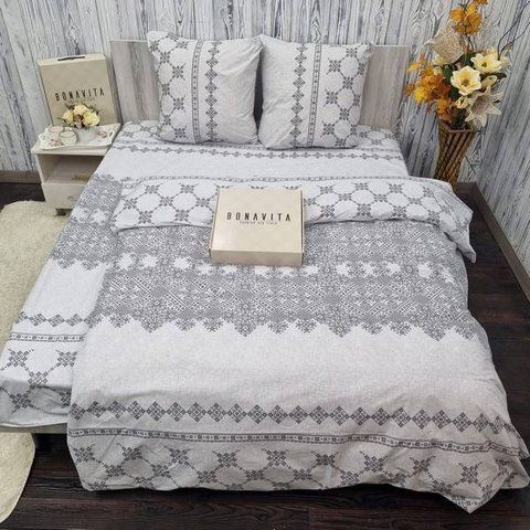 Простирадло BonaVita бавовна 200x220 Вишиванка сіра (ST33-0373 grey ) ST33-0373 grey фото