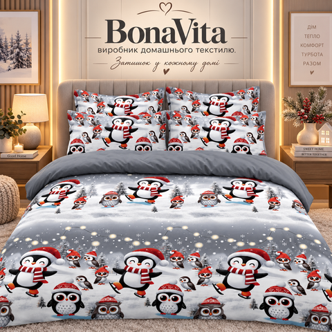 Постільна білизна BonaVita фланель півтораспальна Пінгвіни (F3-4706) F3-4706 фото