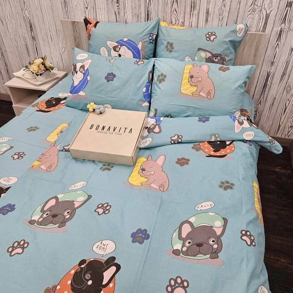Дитяча постільна білизна півтораспальна BonaVita бавовна Мопси (324-0560 blue) 324-0560 blue фото