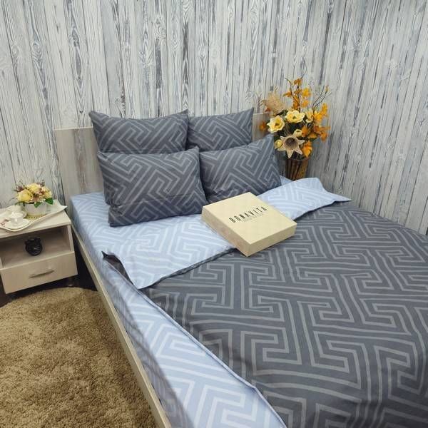 Постільна білизна BonaVita Ранфорс Двоспальна Геометрія (341-0372 dk greyblue) 341-0372 dk grey+blue фото