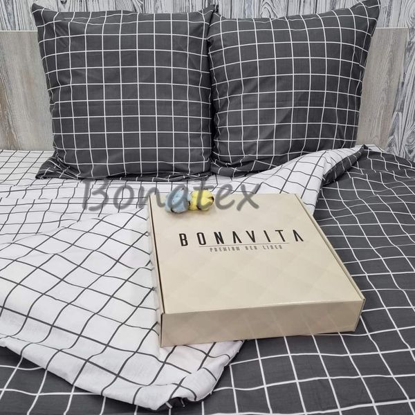 Комплект постільної білизни BonaVita півтораспальний з простирадлом на резинці бязь голд люкс 3316-0232 graphite+white фото